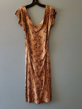 Diane Von Furstenberg Brown Snake-Print Cowl Midi Dress